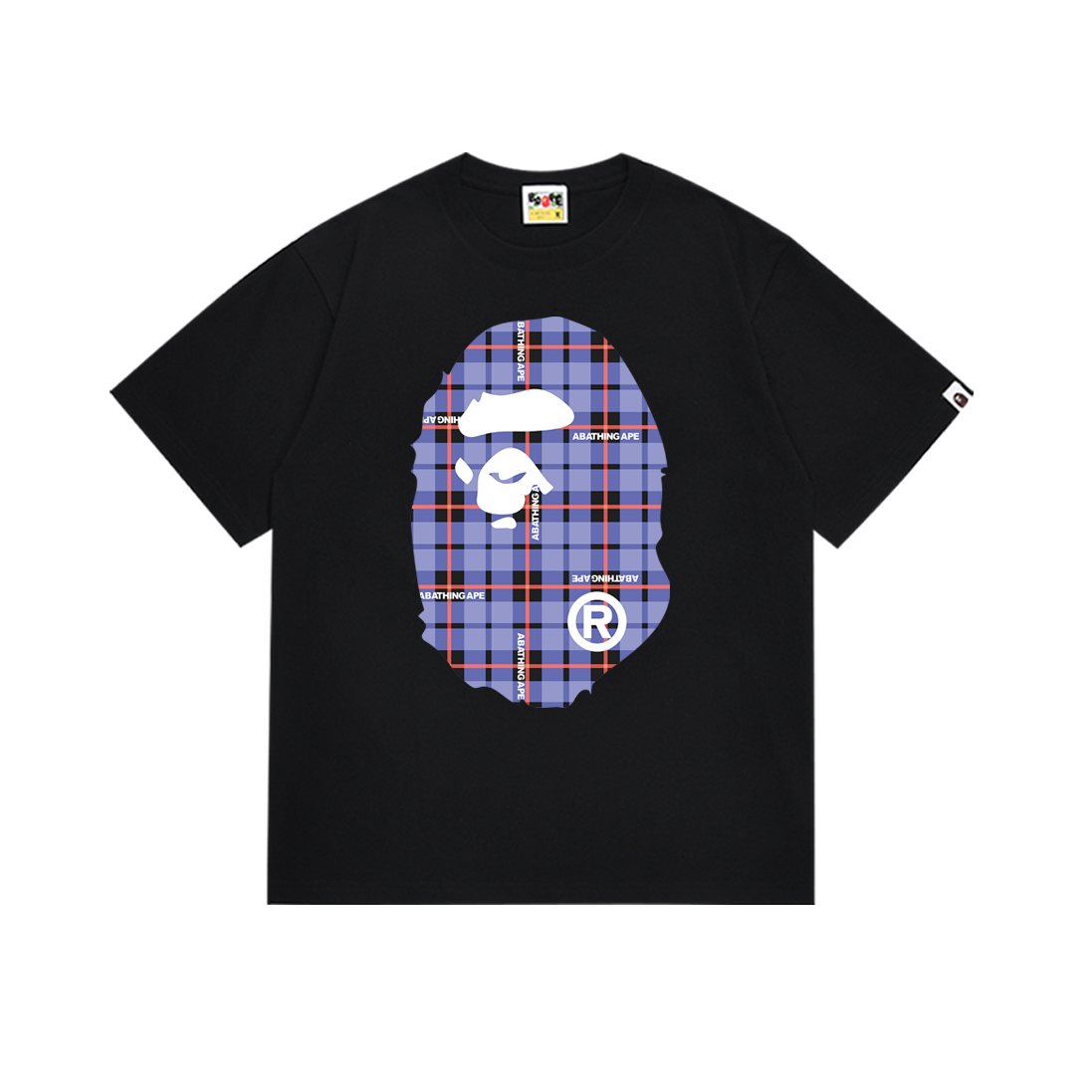 BAPE Purple Plaid Ape Head Graphic T-Shirt ¡ª front