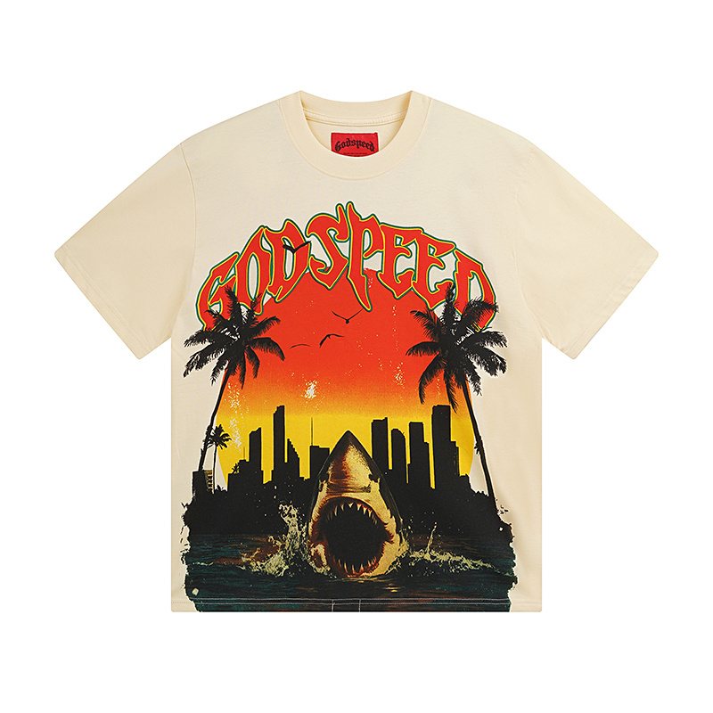Godspeed Shark Sunset Graphic T-Shirt ¡ª front