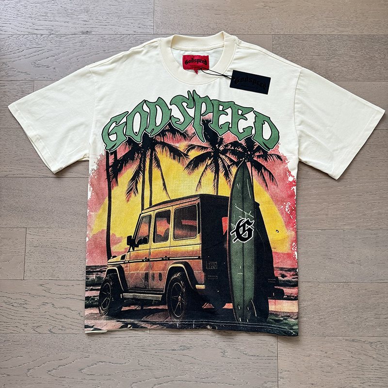 Godspeed Cream Sunset Car Graphic T-Shirt ¡ª hero