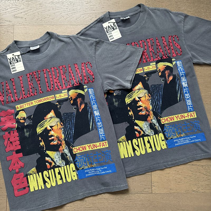 VALE USA Washed Gray Rhinestone Graphic T-Shirt ¡ª context