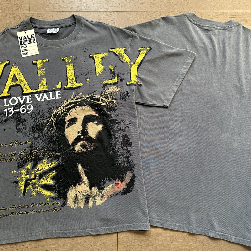 VALE USA Washed Gray Front Graphic T-Shirt ¡ª context