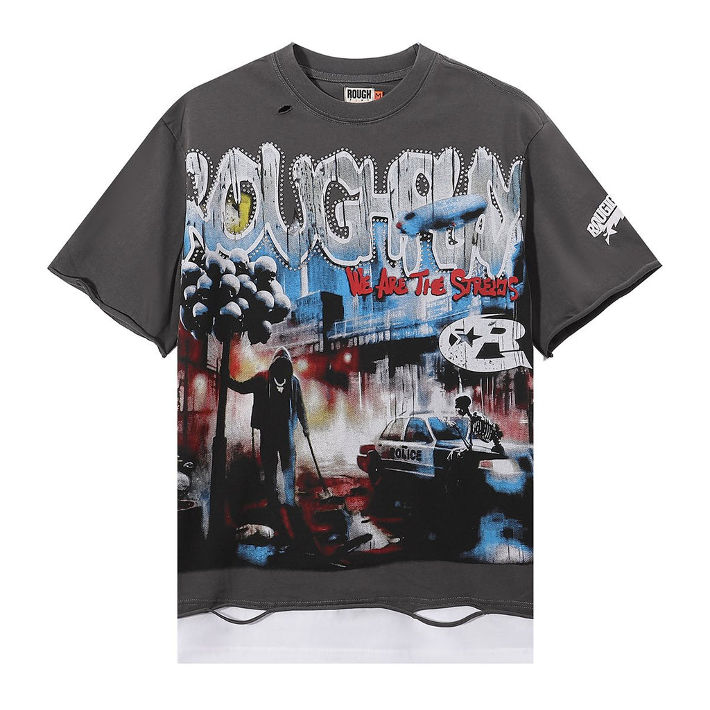 Rough Play Dark Gray Skull City Graphic T-Shirt ¡ª hero