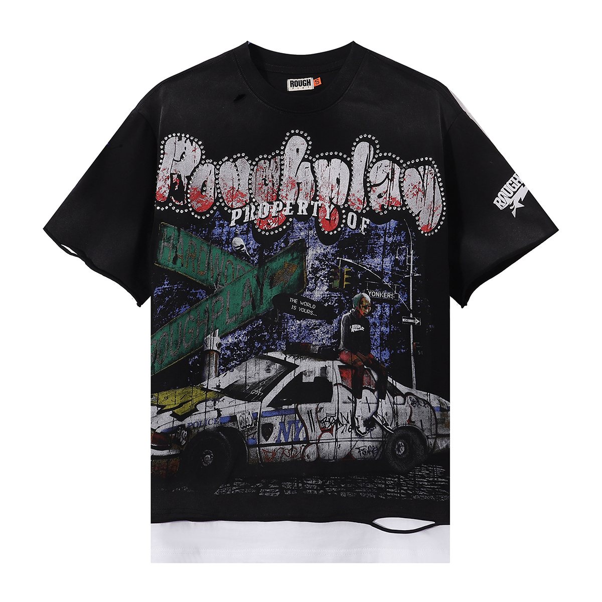 Rough Play Pink Police Car Rhinestone Short-Sleeve T-Shirt ¡ª hero