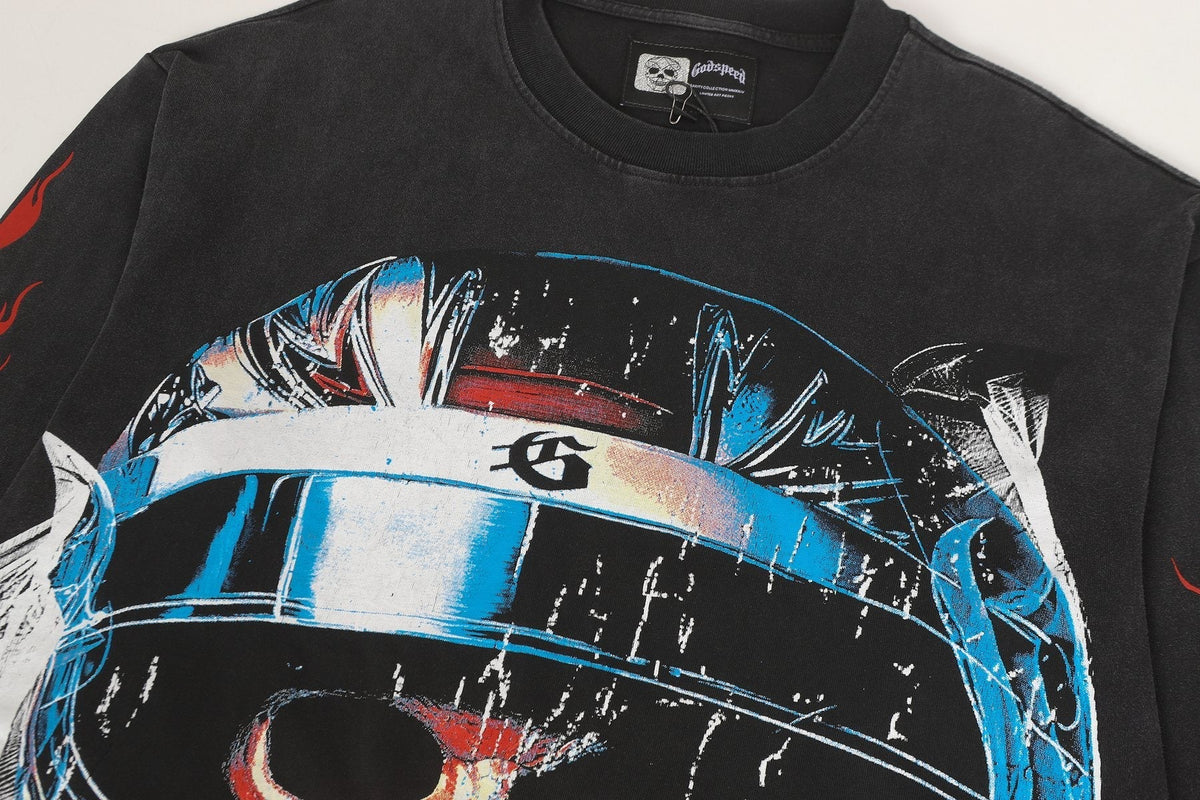 Godspeed Washed Black Rock Graphic Long-Sleeve T-Shirt ¡ª detail