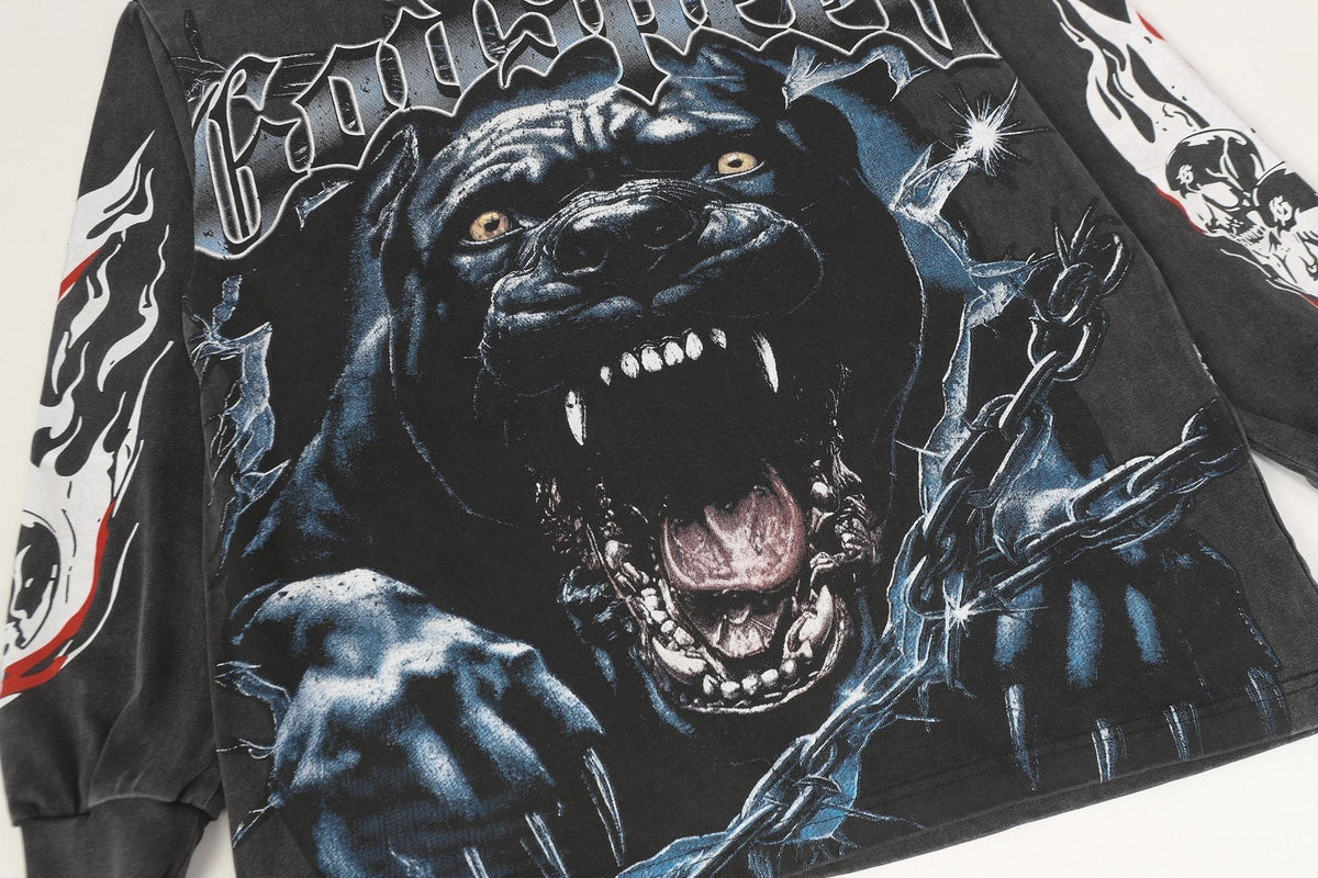 Godspeed Washed Black Dog Graphic Long-Sleeve T-Shirt ¡ª detail