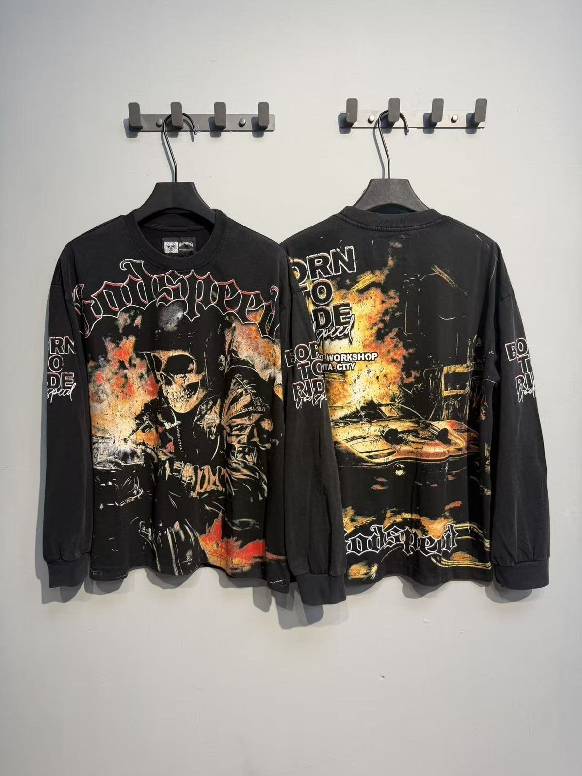 Godspeed Skull Flame Car Graphic Long-Sleeve T-Shirt ¡ª context