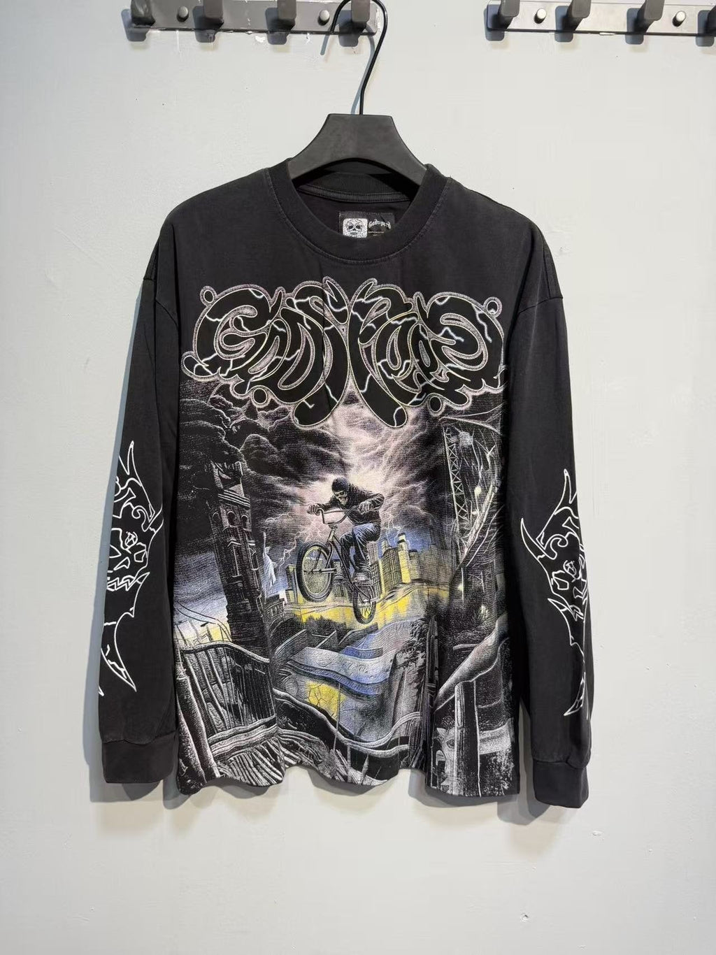 Godspeed Washed Black Rock Graphic Long-Sleeve T-Shirt ¡ª front