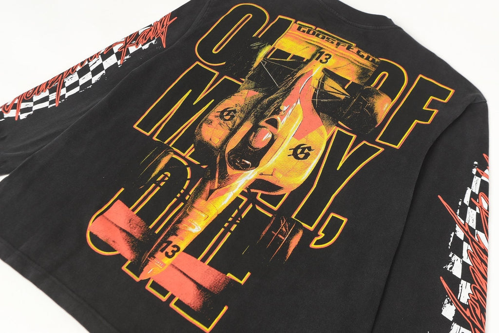 Godspeed Washed Black Racing Graphic Long-Sleeve T-Shirt ¡ª detail