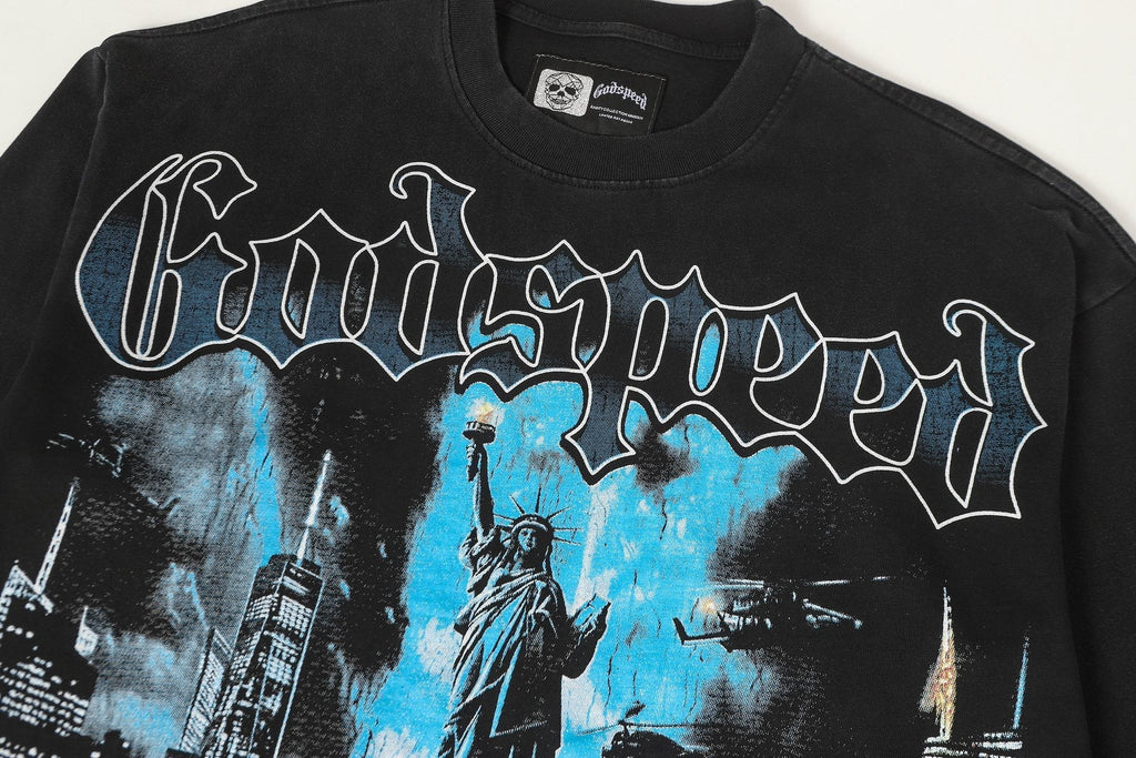 Godspeed Washed Black Rock Graphic Long-Sleeve T-Shirt ¡ª detail
