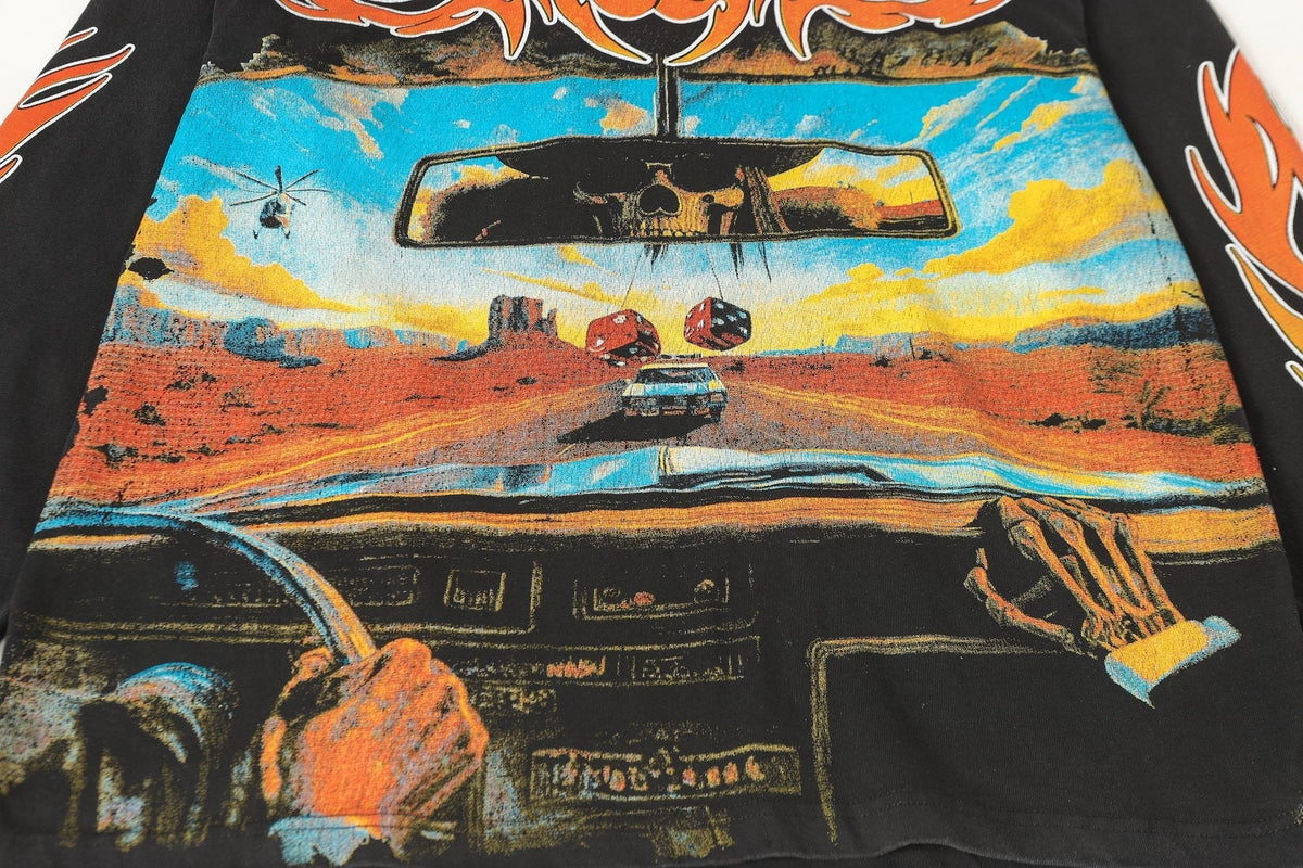Godspeed Washed Black Flame Graphic Long-Sleeve T-Shirt ¡ª detail