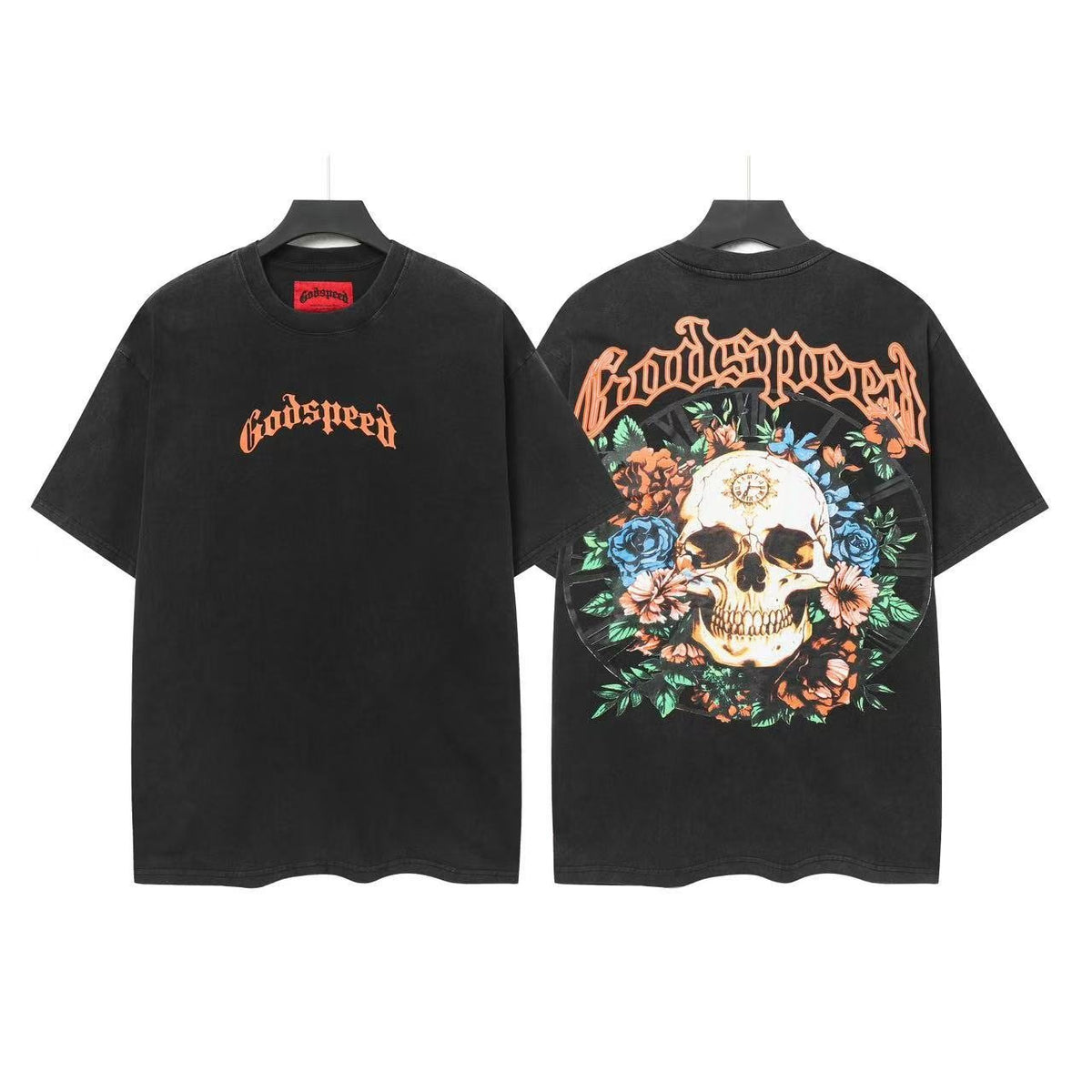 Godspeed Skull Floral Back Graphic T-Shirt ¡ª front
