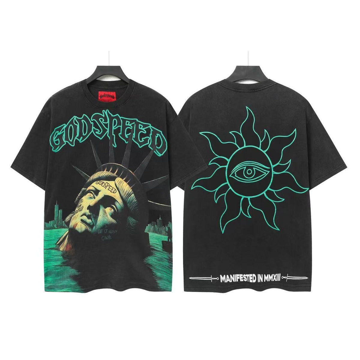 Godspeed Liberty Face Eye Sun Graphic T-Shirt ¡ª front
