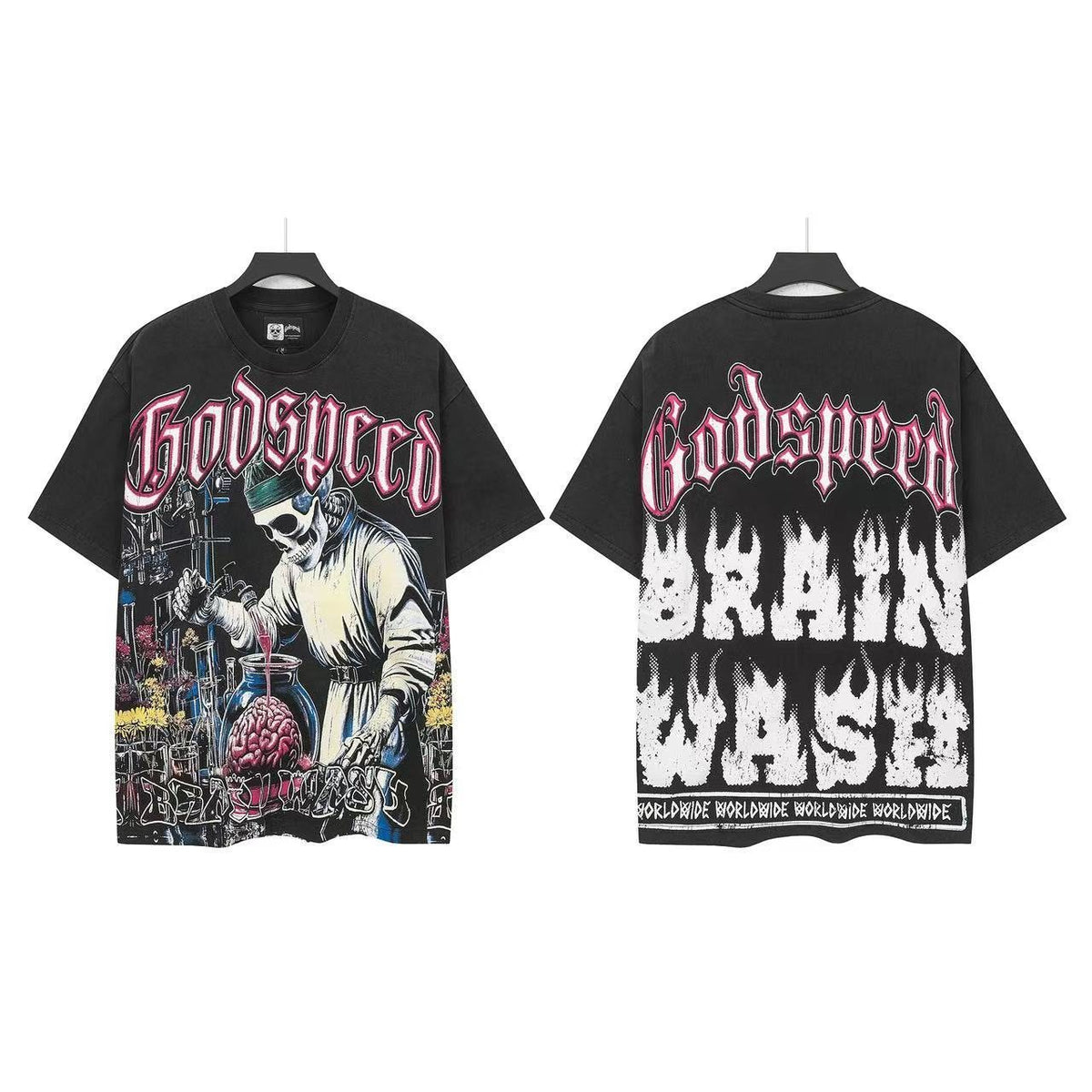 Godspeed Masked Figure Death Text Graphic T-Shirt ¡ª front