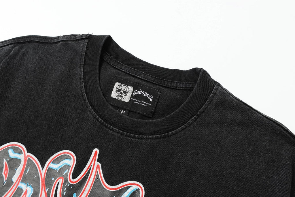 Godspeed Washed Black Rock Graphic T-Shirt ¡ª neck_label