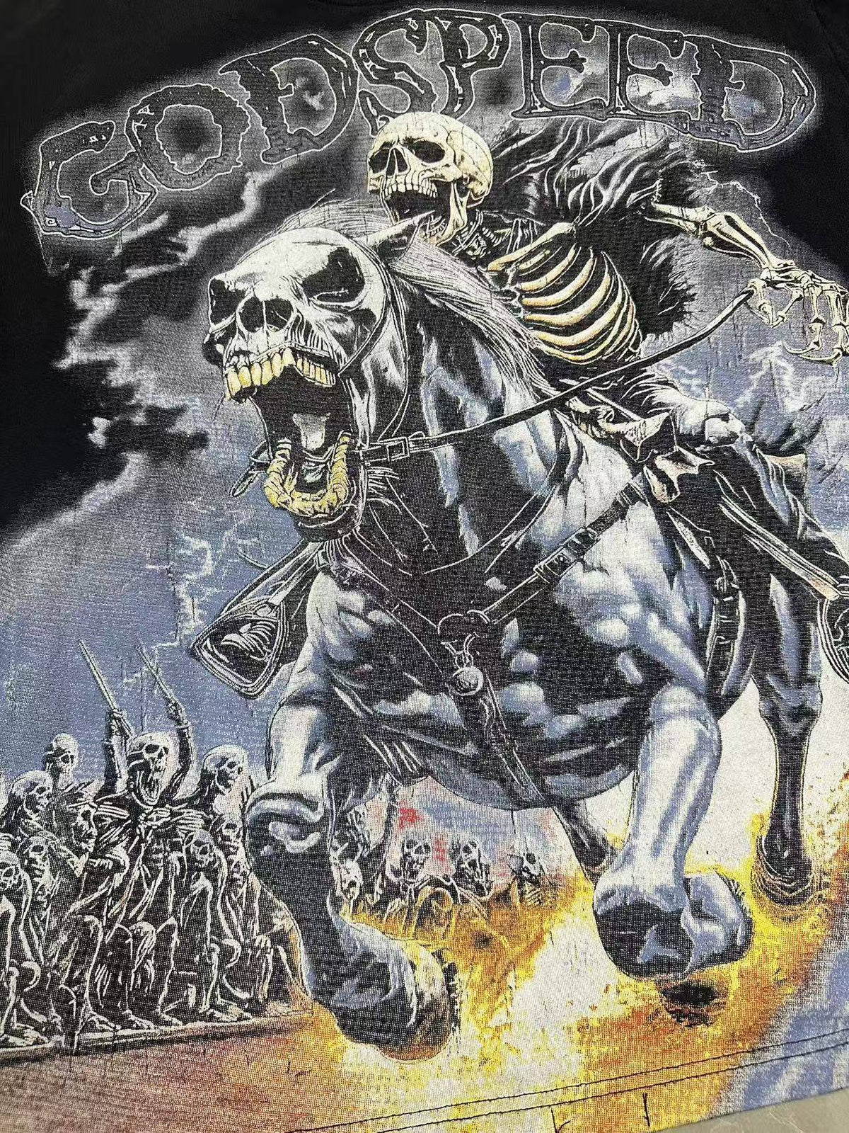 Godspeed Skeleton Horse Washed Black Graphic T-Shirt ¡ª fabric_closeup