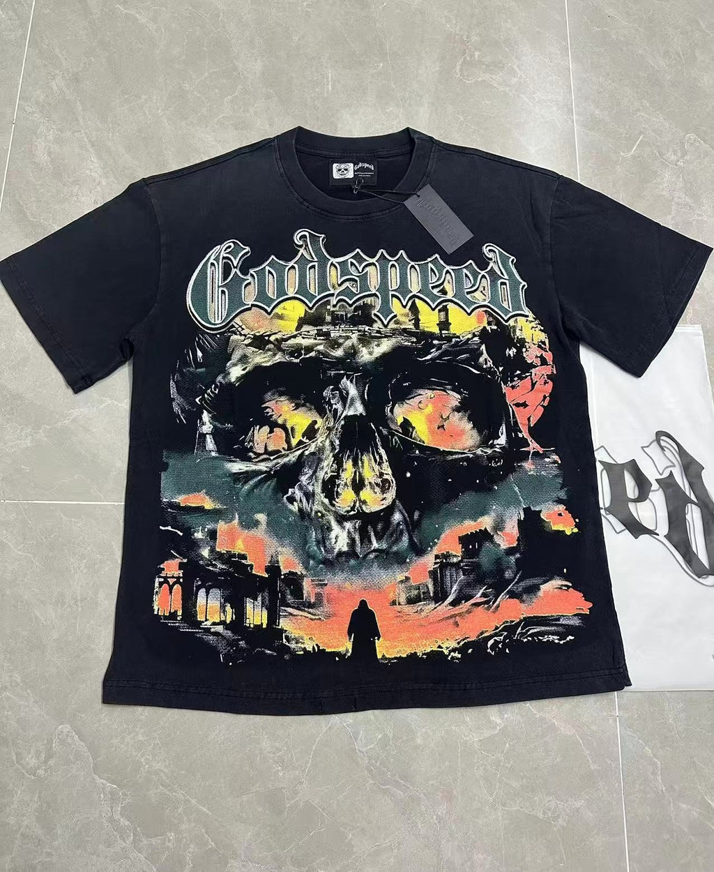 Godspeed Washed Black Skull Graphic T-Shirt ¡ª context