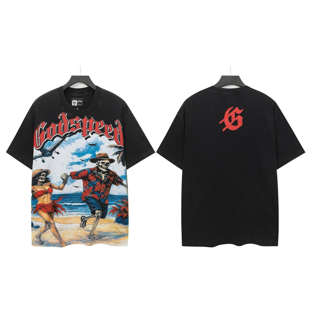 Godspeed Beach Skeleton Graphic T-Shirt ¡ª front