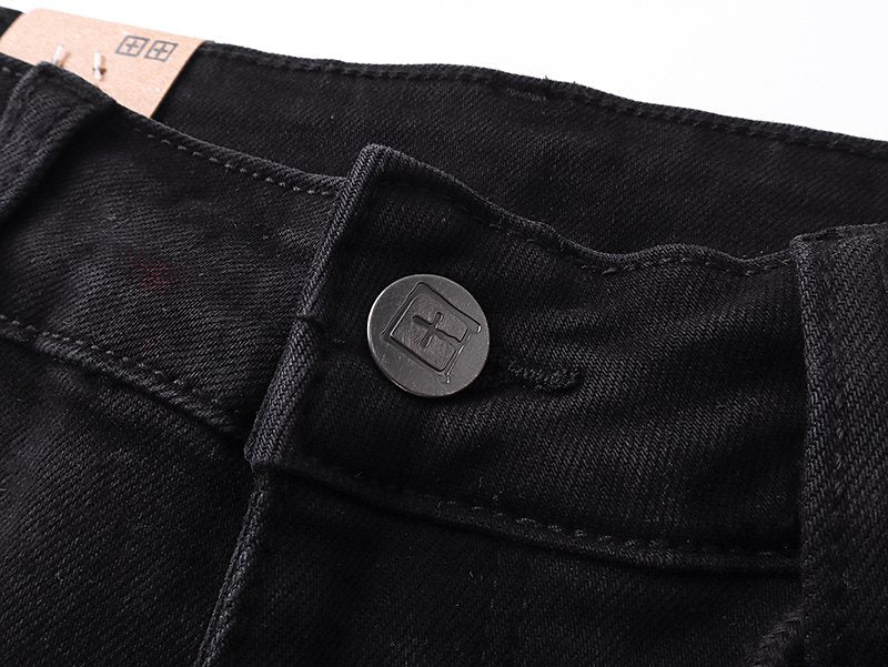 Ksubi Black Slim Tapered Jeans with Red Accents ¡ª detail