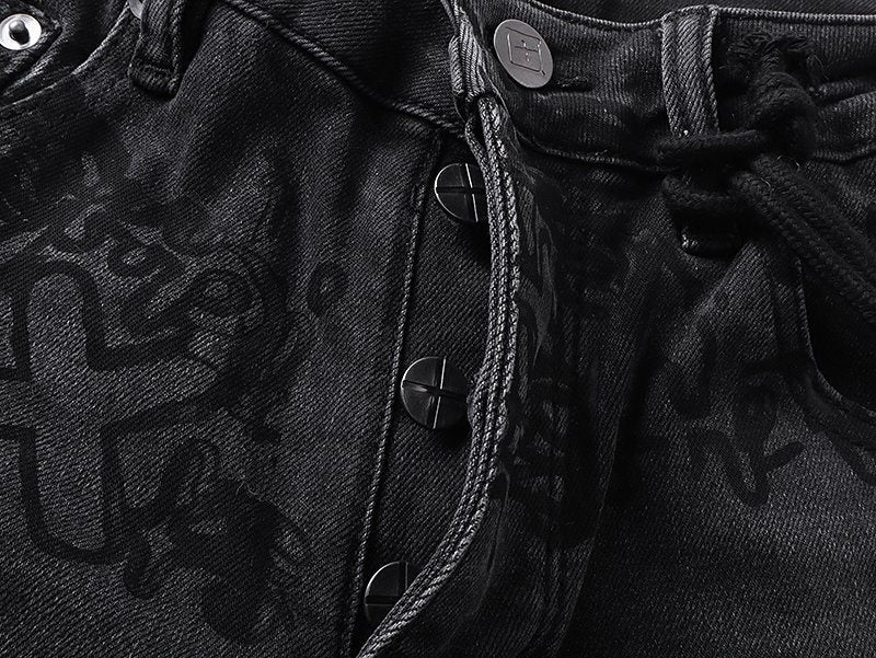Ksubi Black Tonal Graphic Slim Tapered Jeans ¡ª detail
