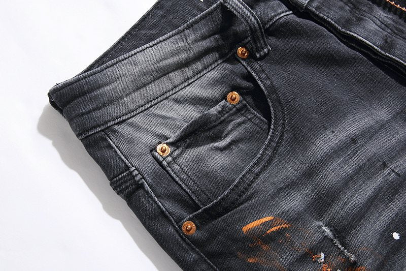 Purple Brand Black Distressed Paint Splatter Jeans ¡ª detail