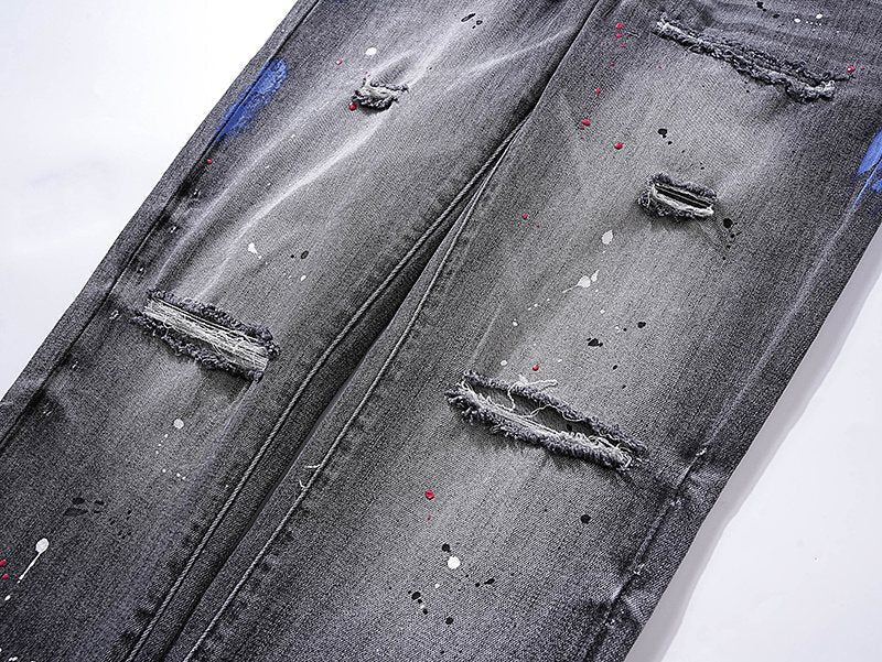 Purple Brand Gray Paint-Splatter Distressed Jeans ¡ª detail