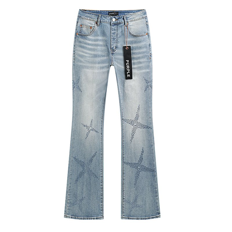 Purple Brand Star Embellished Light Blue Flared Jeans ¡ª front
