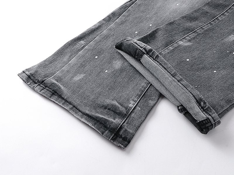 Purple Brand Grey Paint-Splatter Flared Jeans ¡ª detail