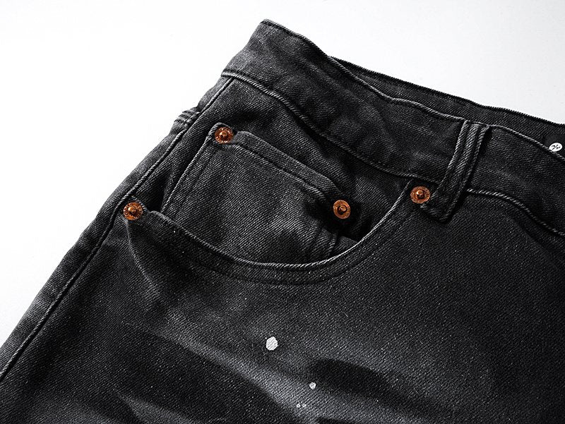 Purple Brand Paint Splatter Waxed-Look Black Jeans ¡ª detail