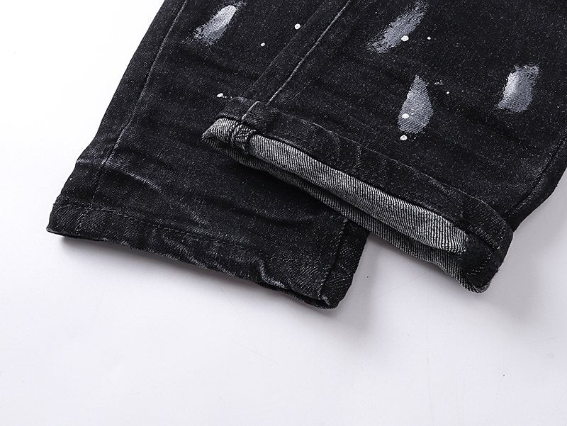 Purple Brand Black Distressed Paint-Splatter Jeans ¡ª detail