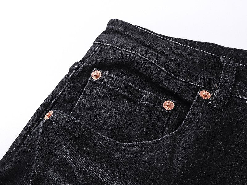 Purple Brand Black Distressed Paint-Splatter Jeans ¡ª detail