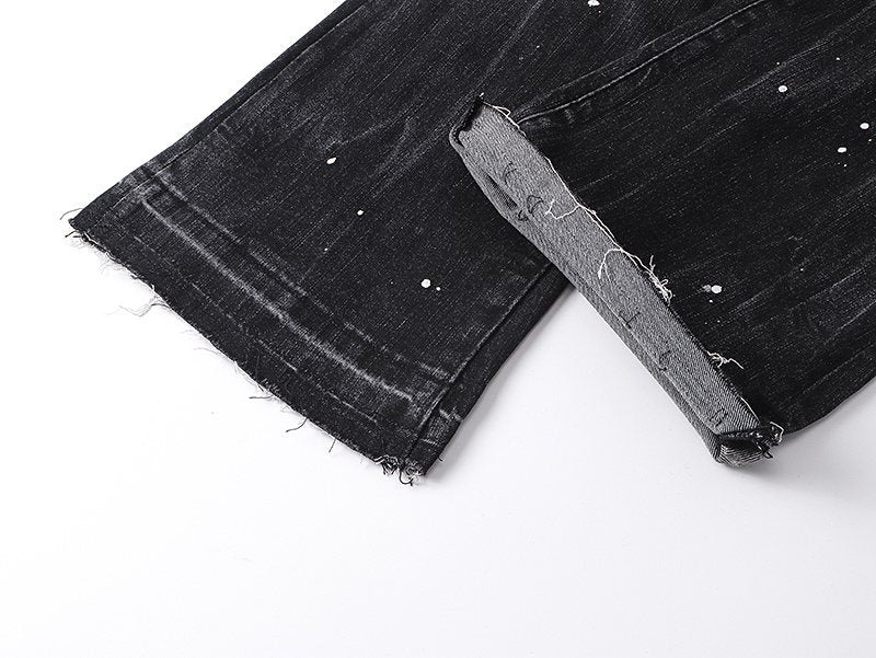 Purple Brand Distressed Paint-Splatter Flared Jeans ¡ª detail