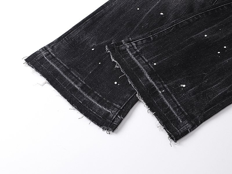 Purple Brand Distressed Paint-Splatter Flared Jeans ¡ª detail