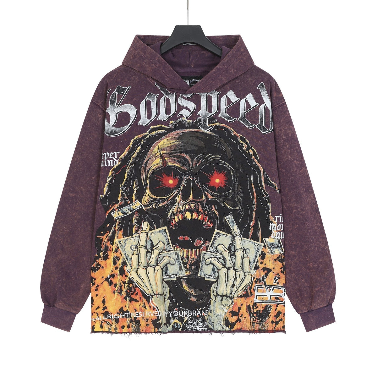 Godspeed Skull Graphic Acid Wash Hoodie ¡ª front