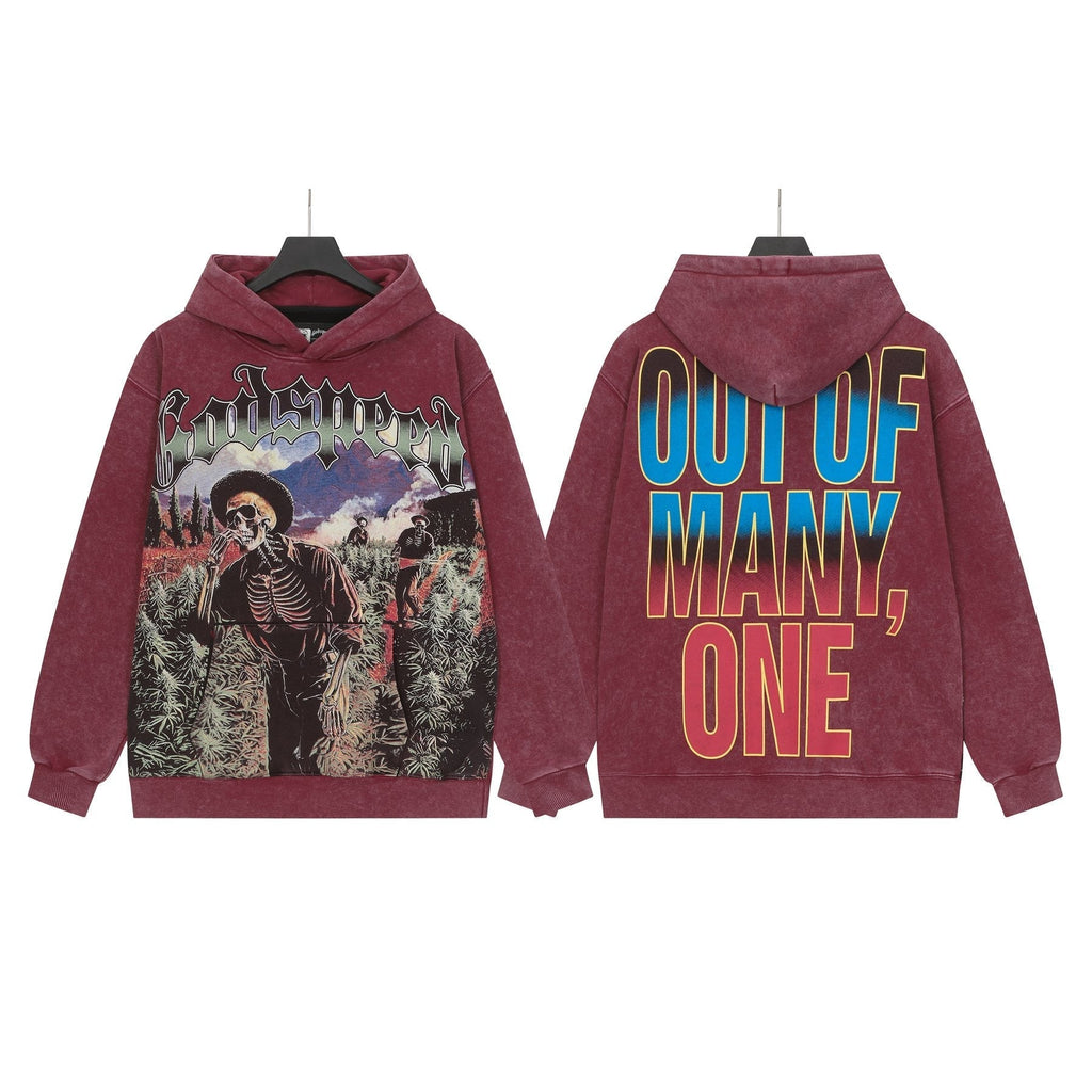 Godspeed Out of Many One Graphic Acid Wash Hoodie ¡ª front