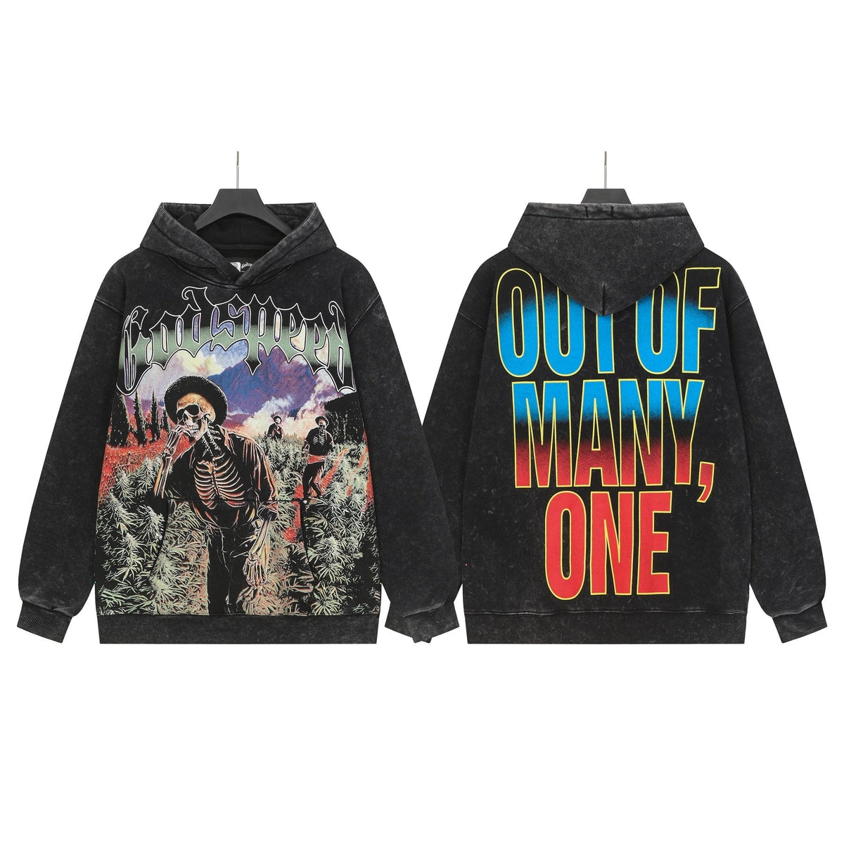 Godspeed Out of Many One Graphic Acid Wash Hoodie ¡ª front