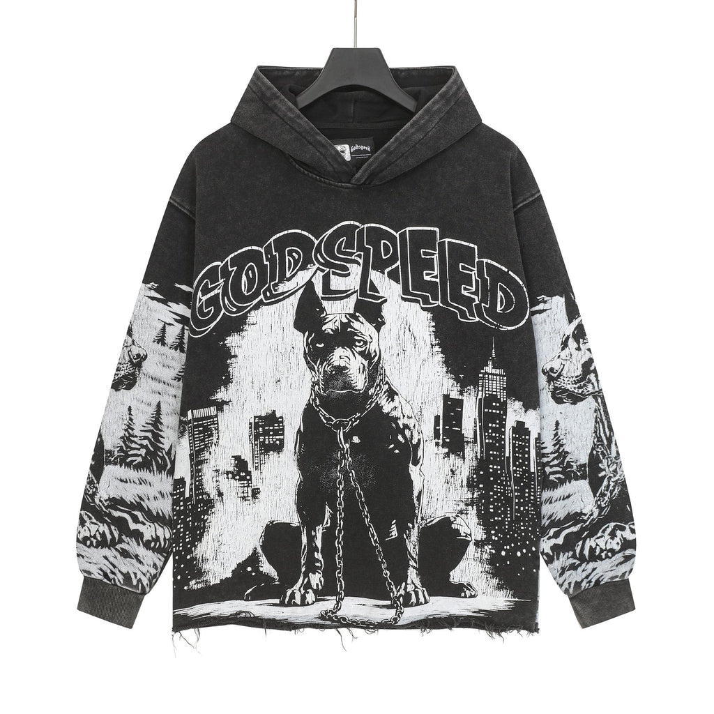 Godspeed Dog & City Graphic Raw-Hem Hoodie ¡ª hero