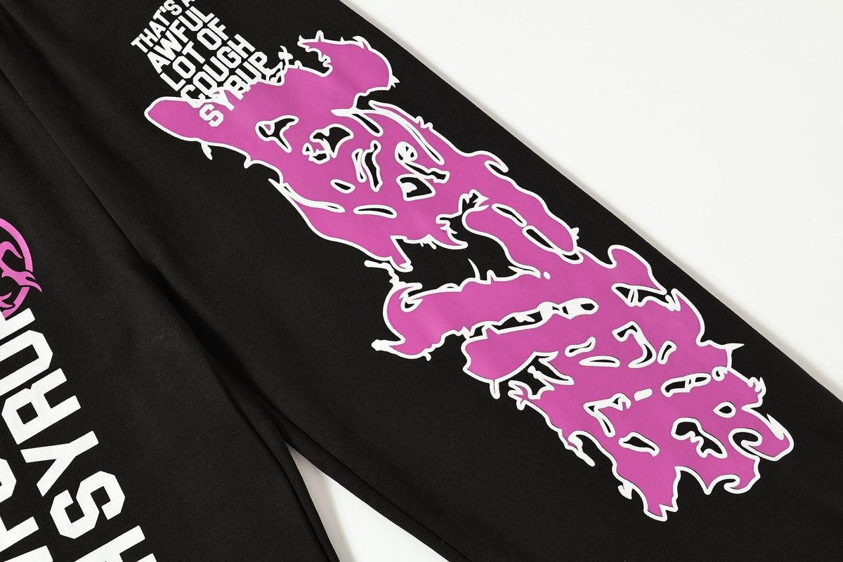 THAT'S A AWFUL LOT OF COUGH SYRUP Black Graphic Hoodie & Sweatpants Matching Set ¡ª detail