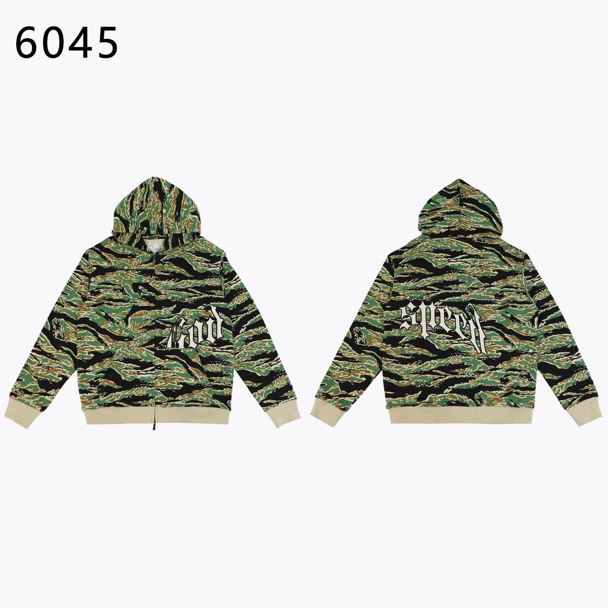 Godspeed Camouflage Gothic Letter Zip Hoodie ¡ª front