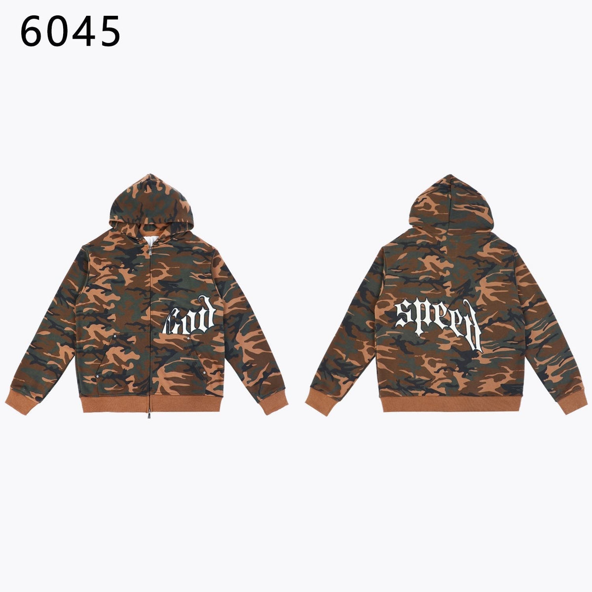 Godspeed Camouflage Gothic Letter Zip Hoodie ¡ª front