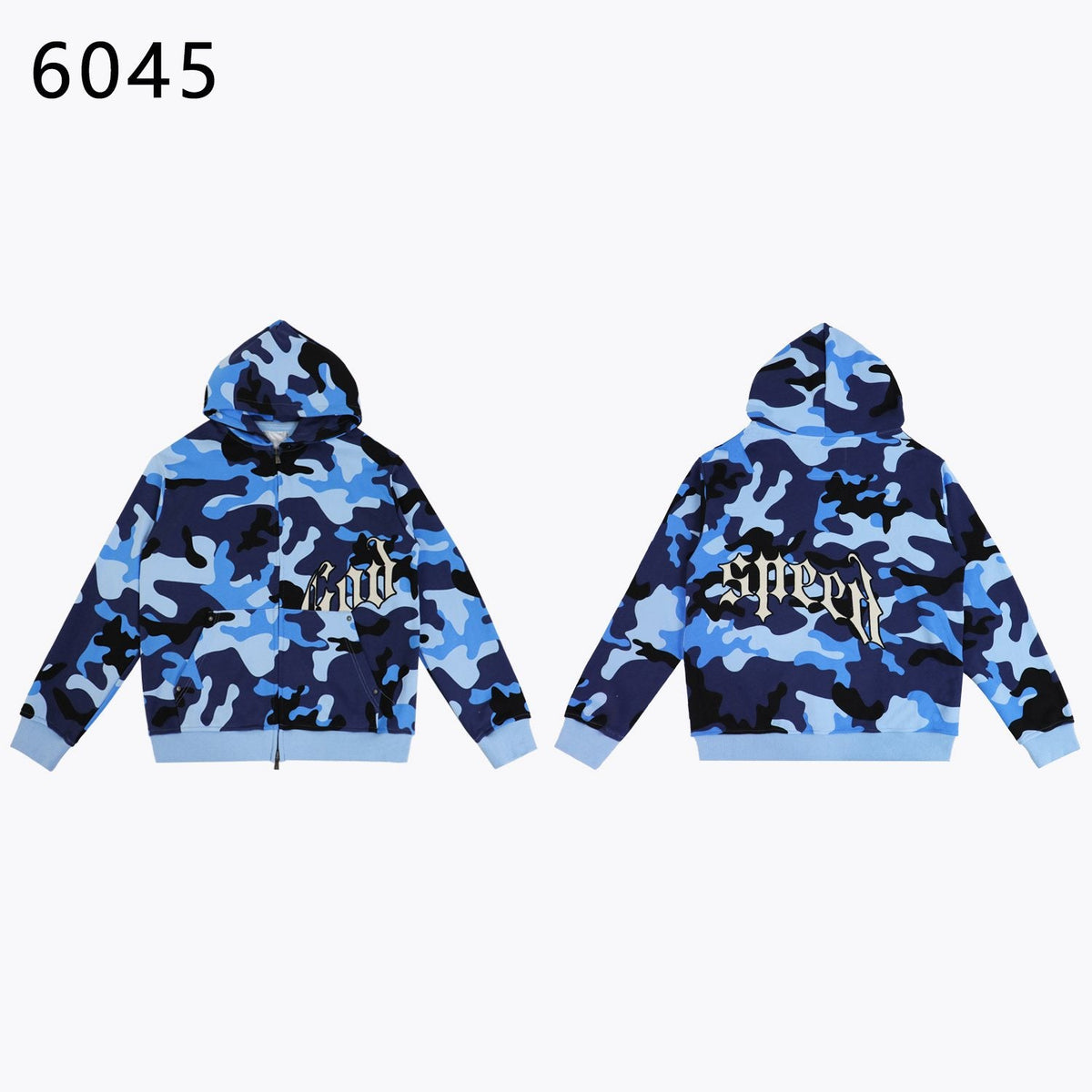 Godspeed Camouflage Gothic Letter Zip Hoodie ¡ª front