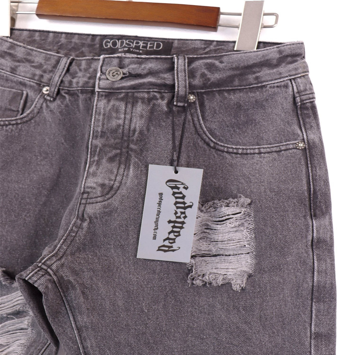 Godspeed Distressed Washed Denim Jeans ¡ª detail