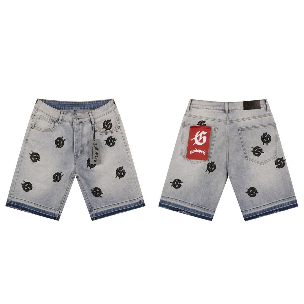 Godspeed Embroidered Denim Shorts ¡ª front