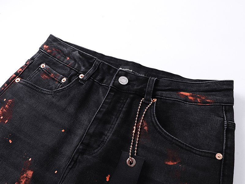 Purple Brand Black Paint-Splatter Distressed Jeans ¡ª detail