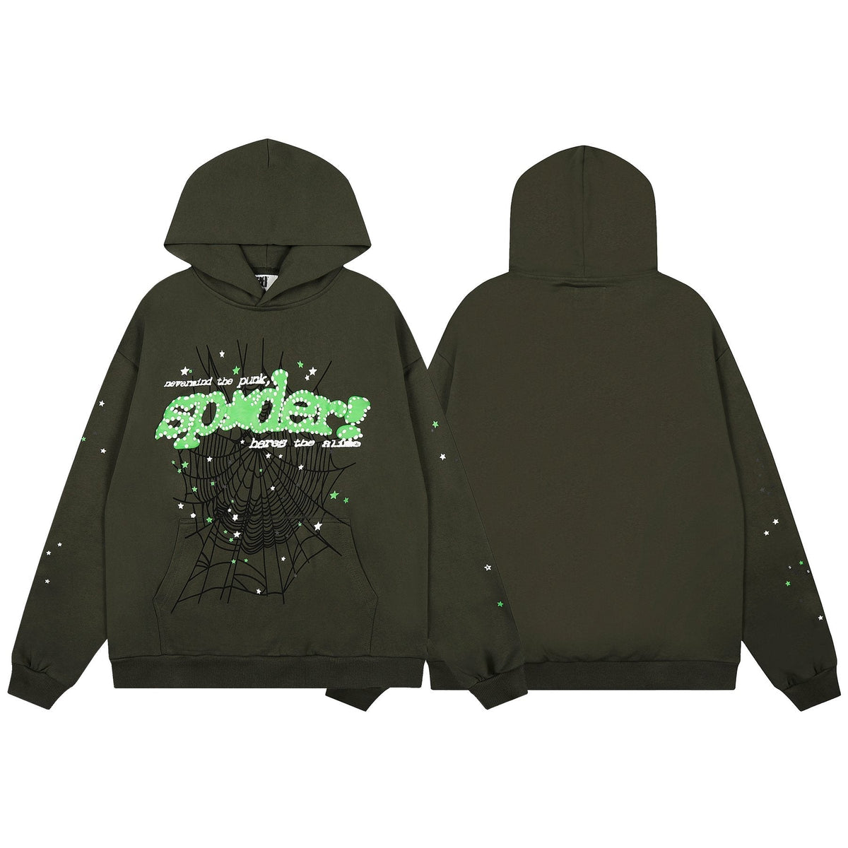 Sp5der Olive Green Spiderweb Graphic Matching Set ¡ª front