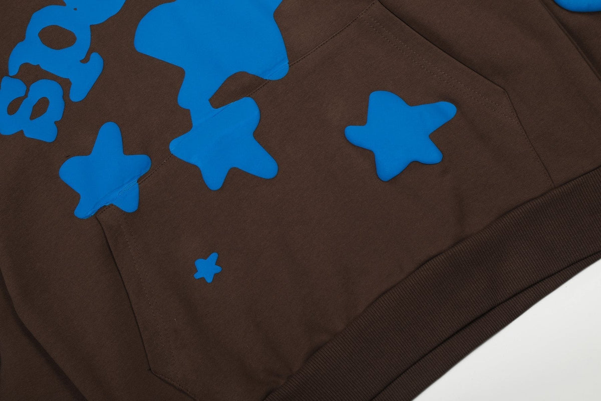 Sp5der Brown Blue Graphic Hoodie & Sweatpants Matching Set ¡ª detail