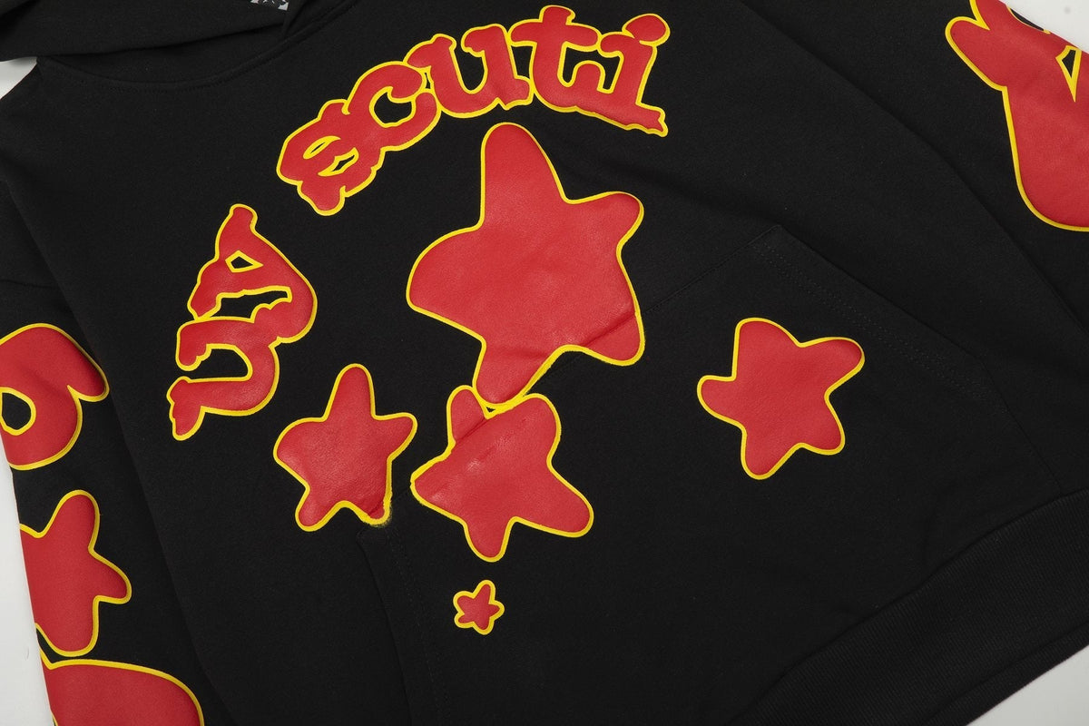 Sp5der Red & Yellow Graphic Hoodie ¡ª detail