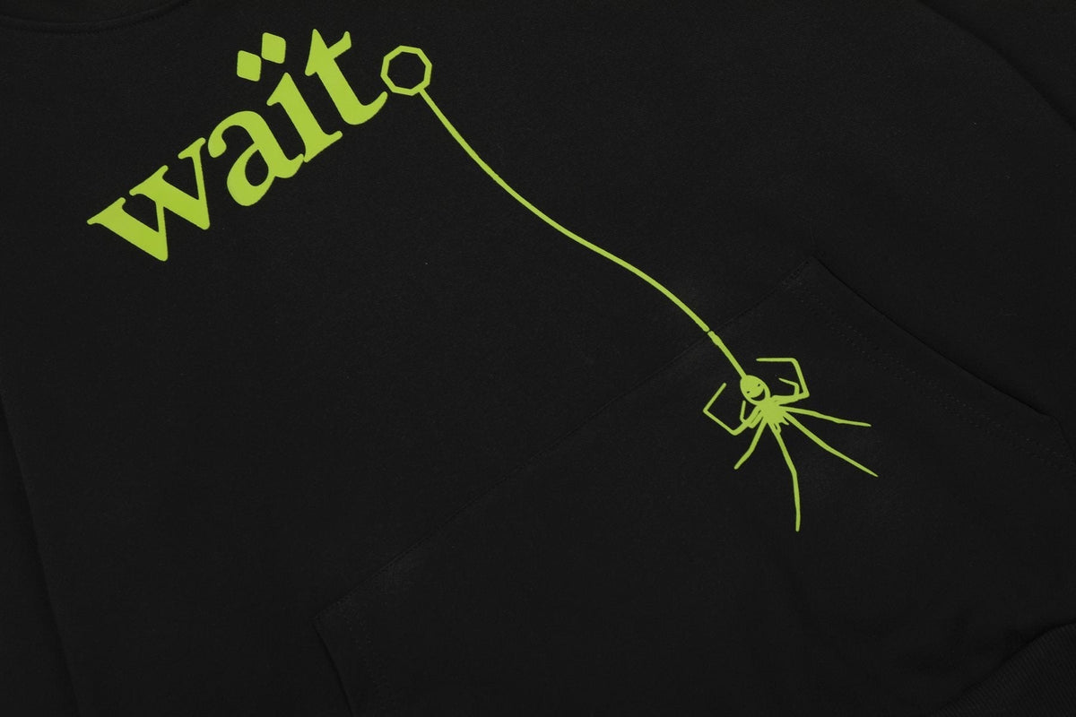Sp5der Lime Green Web Graphic Pullover Hoodie ¡ª detail
