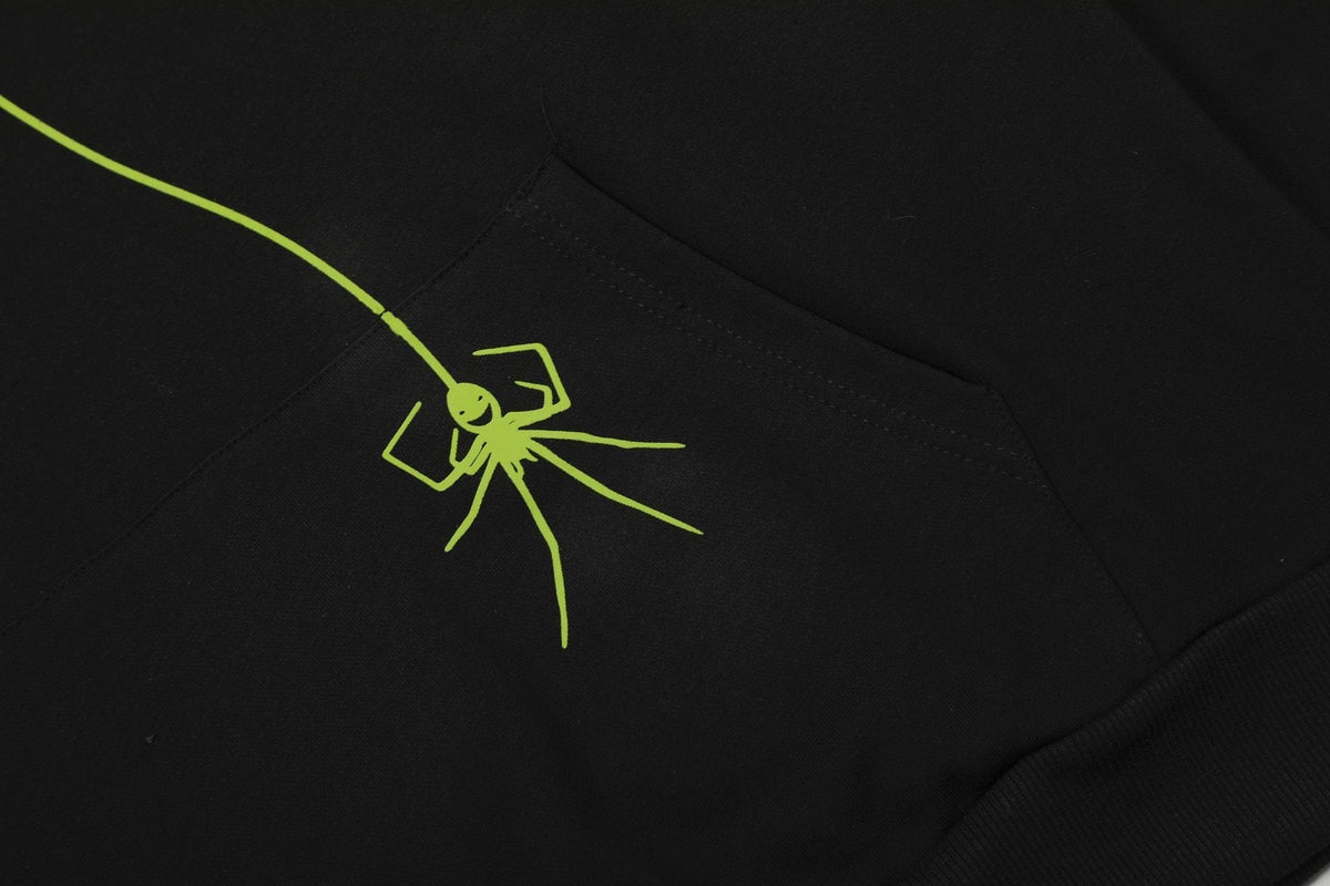 Sp5der Lime Green Web Graphic Pullover Hoodie ¡ª detail