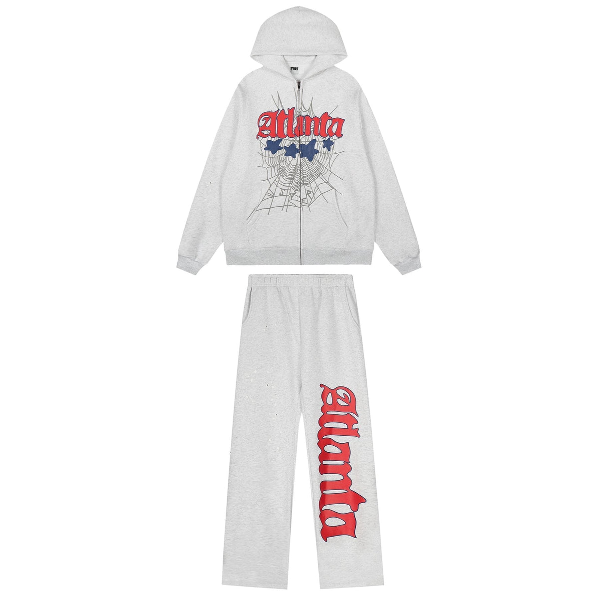 Sp5der Spiderweb Graphic Zip Hoodie & Sweatpants Matching Set ¡ª front