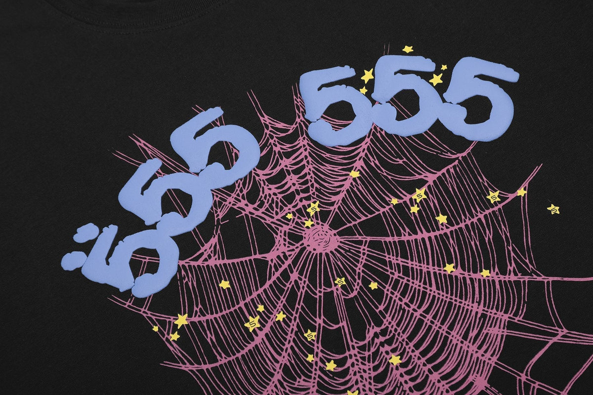 Sp5der 666 Spiderweb Graphic T-Shirt in Black ¡ª detail